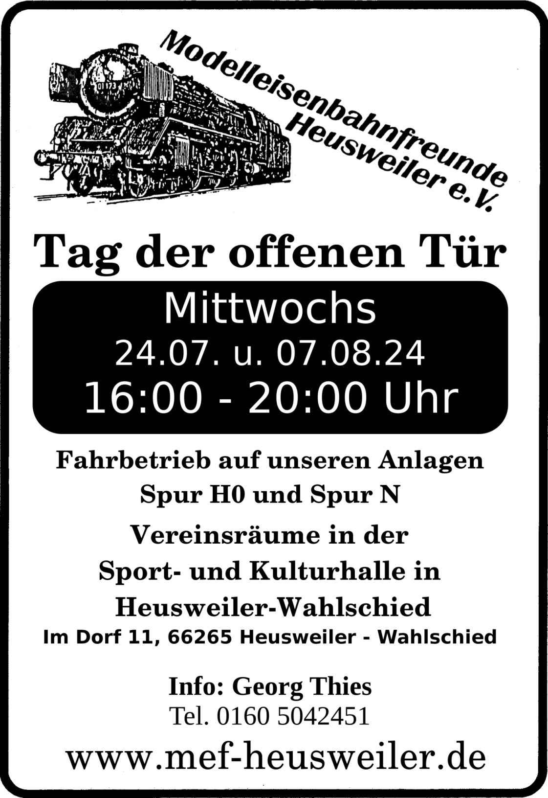 Tage der offenen Tr: Mi., 24.07. + 07.08., je 16 bis 20 Uhr